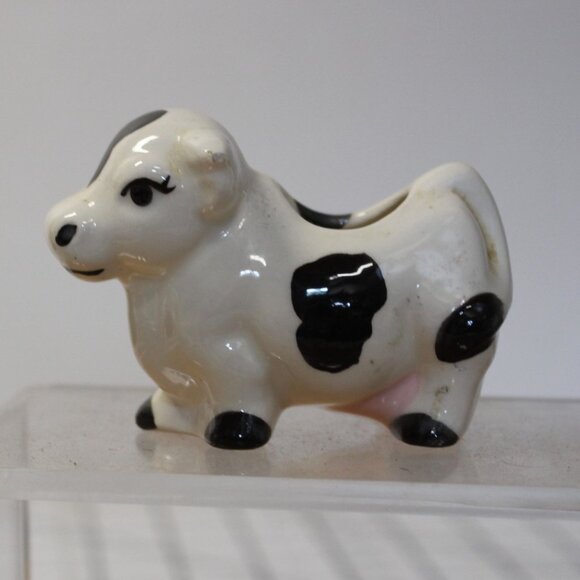 Vintage Cow Holstein Toothpick Holder White with Black Spots Japan Pink Udder - Picture 2 of 8